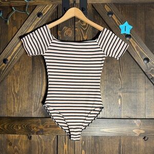 LunaChix Ribbed Off-Shoulder Striped Bodysuit – XS